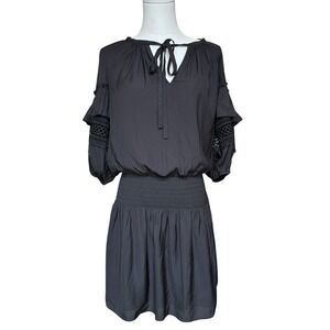 RAMY BROOK Mara Mini Dress Sz Small Balloon Crochet Sleeve Black Lined